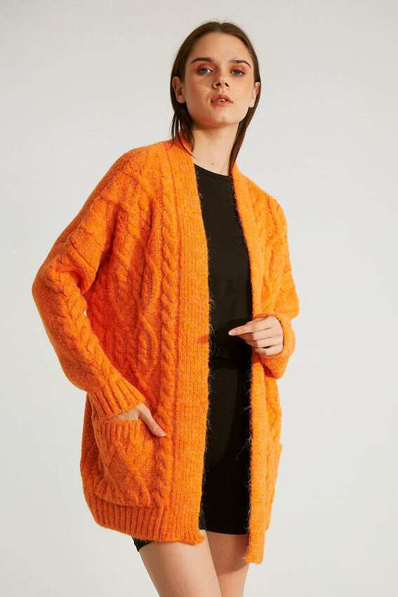  - Robin Cepli Örme Triko Hırka ORANGE