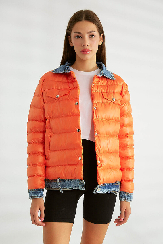  - Robin Jean Detaylı Cepli Şişme Mont ORANGE