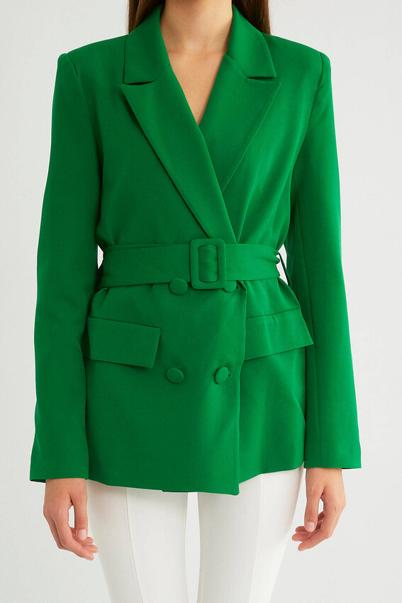 Robin Süs Cepli Kuşak Detaylı Ceket BENETTON YEŞİLİ